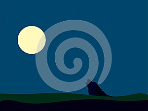 Wolf on moon, illustration, vector