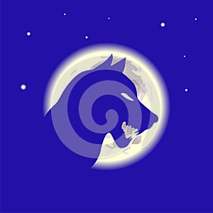 Wolf and moon in the night