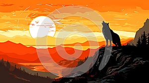 Wolf on the mountain sunrise