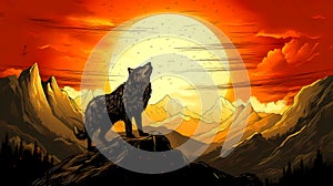 Wolf on the mountain sunrise