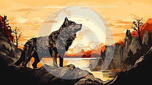 Wolf on the mountain sunrise