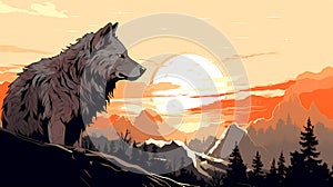 Wolf on the mountain sunrise