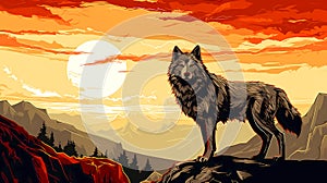 Wolf on the mountain sunrise