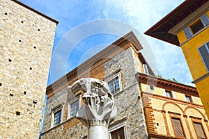 Wolf nursing infants Romulus and Remus in Siena, Italy