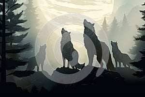 wolf pack stand howl to full moon night lansdscape