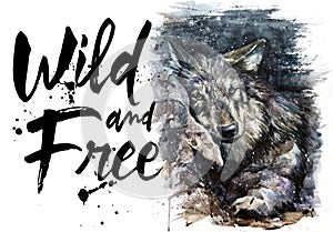 Wolf watercolor painting predator animals Wild and Free photo