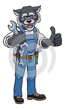 Wolf Plumber Or Mechanic Holding Spanner