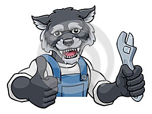 Wolf Plumber Or Mechanic Holding Spanner photo