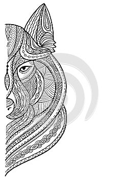 Wolf portrait, aztec zenart style for your design