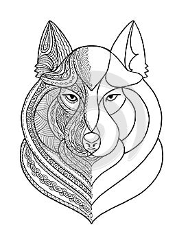 Wolf portrait, aztec zenart style for your design