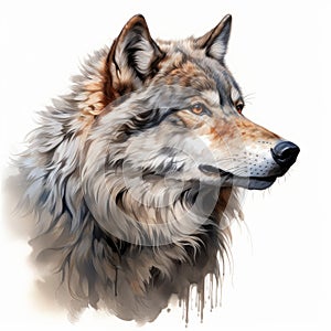 Wolf Portrait: Detailed Watercolor Effect Illustration By Gianni Strino