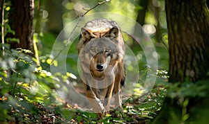 Wolf prowling through the forest
