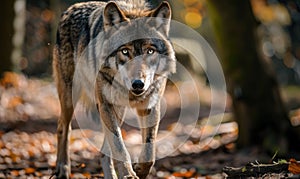 Wolf prowling through the forest