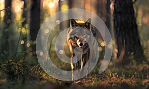 Wolf prowling through the forest