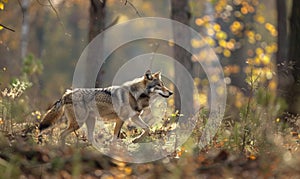 Wolf prowling through the forest