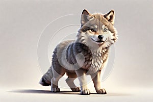Wolf puppy on a light background 3d rendering