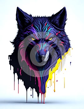 Wolf\'s face creates a striking contrast against its dark fur amplifying the intensity and power it exudes, AI generated art