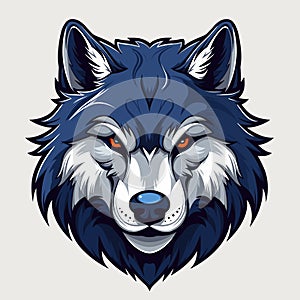 Wolf's head with red eyes and black nose, on white background