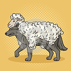 Wolf in sheep clothing pinup pop art vector
