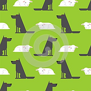 Wolf and sheep pattern seamless. vector background
