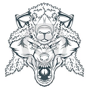 Wolf in sheep`s clothing, vector graphic