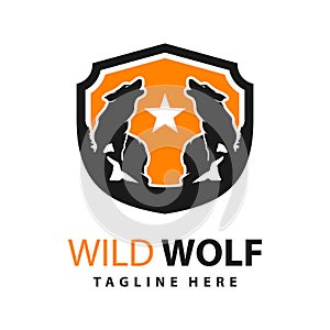 Wolf shield logo design template
