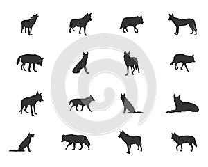 Wolf silhouette, Wolf vector set.