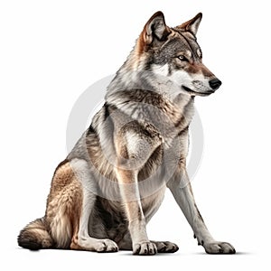 wolf sitting image isolated on white background generative AI