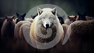 A wolf in the skin of a sheep among sheep. Generative AI