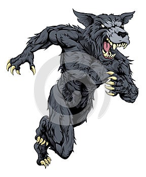 Wolf sports mascot or werewolf running