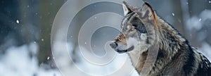 Wolf Standing in Snow With Trees in Background