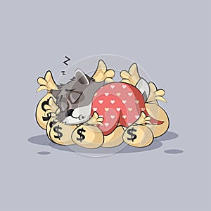 Wolf sticker emoticon sleep on bags money