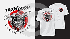 Wolf tatto design for t-shirt white