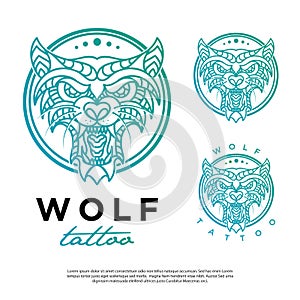 Wolf vector logo with a line art tattoo style