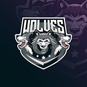 Wolf vector mascot logo design with modern illustration concept style for badge, emblem and tshirt printing. angry wolf