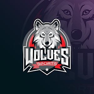 Wolf vector mascot logo design with modern illustration concept style for badge, emblem and tshirt printing. angry wolf