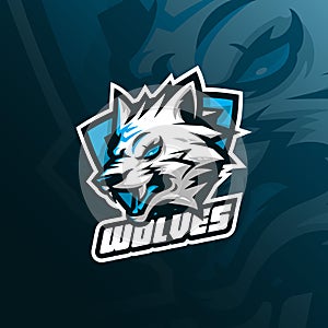 Wolf vector mascot logo design with modern illustration concept style for badge, emblem and tshirt printing. angry wolf