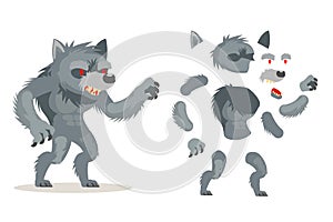Wolf werewolf monster fantasy medieval action RPG game character layered animation ready character vector illustration photo