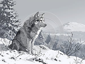 Wolf, A Wolf Sitting In The Snow