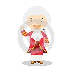 Wolfgang Amadeus Mozart cartoon character. Vector Illustration.