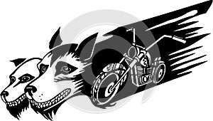 Wolfs and motorbike. Vector illustration.