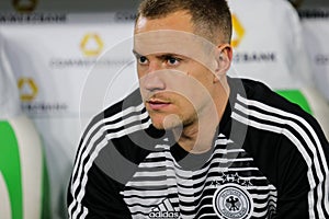 Germany national team goalkeeper Marc-Andre ter Stegen sitting on the bench during the soccer game