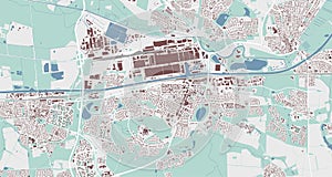 Wolfsburg map, city in Germany. Streetmap municipal area