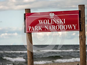 Wolin National Park sign, Baltic Sea, Poland photo