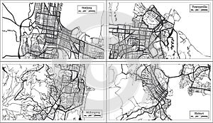 Wollongong, Townsville, Hobart and Geelong Australia City Maps in Black and White Color