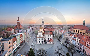 Wolow, Poland. Aerial view of Town Hall and Market square