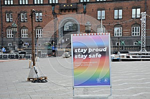 Wolrd Pride and Euro gaems on copenhgen town hall Sq