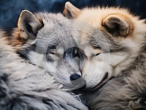 Wolves cuddling