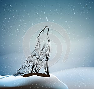 Wolves extinction concept, spirit of dying wolf due the forest extinction, wolf look like tree branches in the winter photo