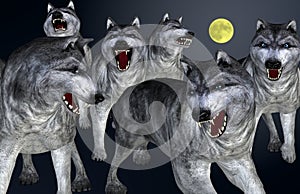 Wolves on full moon night